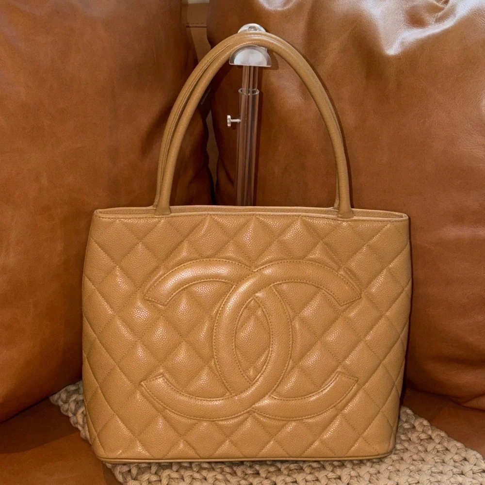 Chanel Caviar Leather CC Medallion Tote w Gold Hardware Shoulder Bag